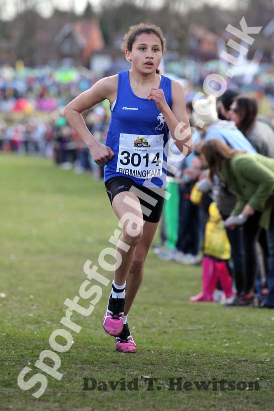 S. Sinha (Kent) on her way to winning the Under-13 Girls race, McCain Inter Counties Cross Country, Cofton Park, Birmingham.